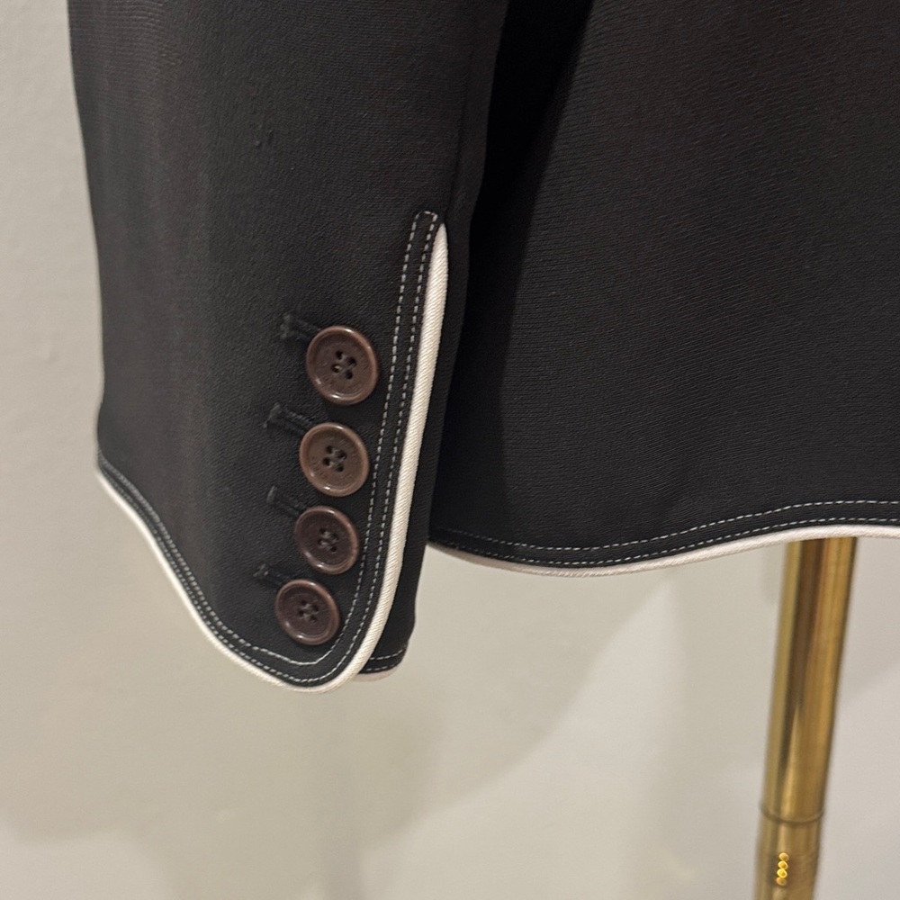 Oscar de la Renta Black Blazer with Off-White Piping – Size 14 - Picture 4 of 12